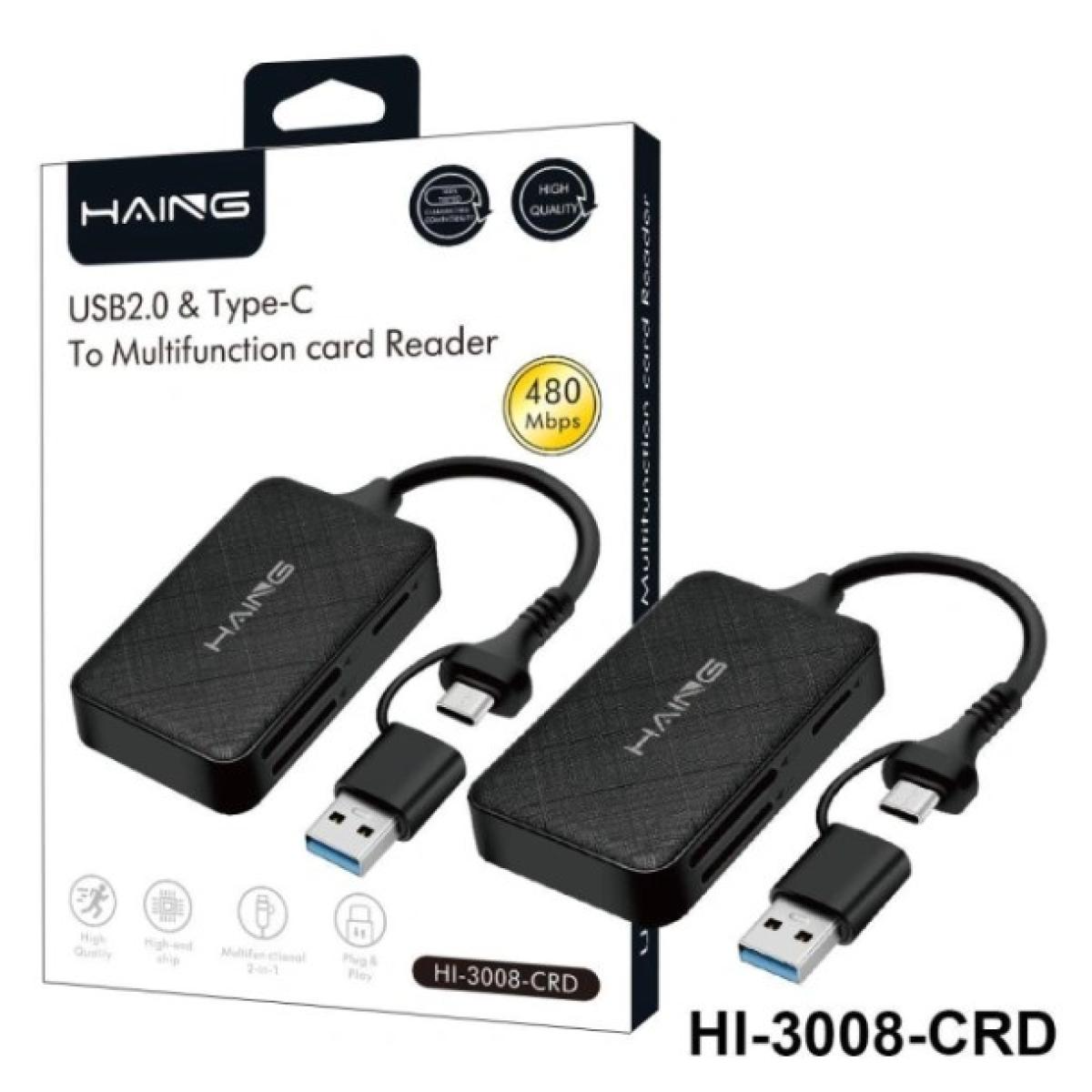Haing HI-3008-CRD USB2.0 & Type-C to Multi-function Card Reader Haing HI-3008-CRD USB2.0 & Type-C to Multi-function Card Reader